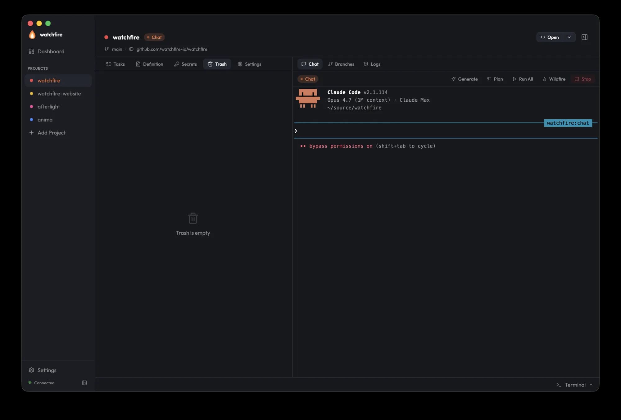 Recoverable trash for tasks the operator soft-deletes.